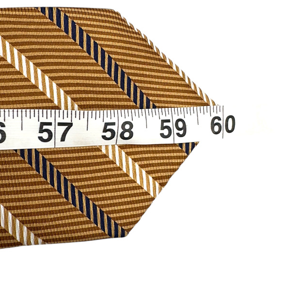 Bella Moda 100% Silk Dress Made in Italy Tie Gold Bold Stripe Pattern 60" 3.75" - Picture 9 of 10